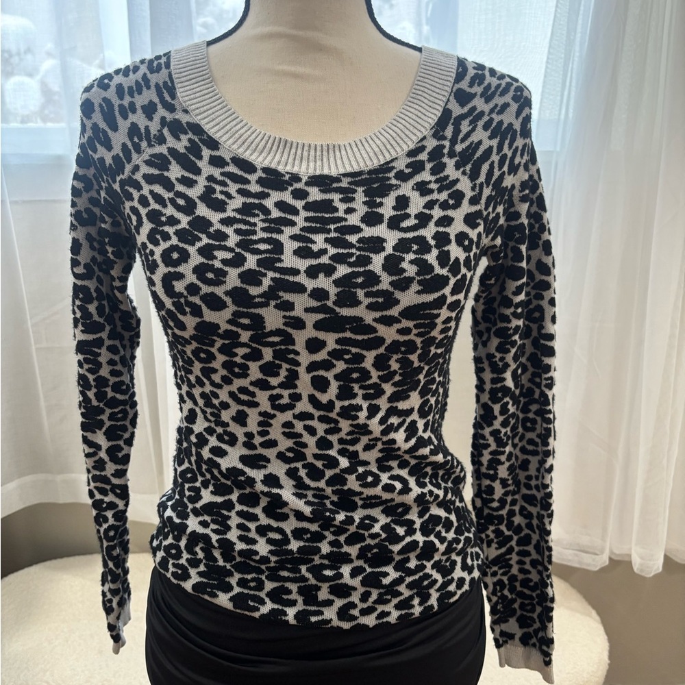 Express Black and White Leopard Print Long Sleeve Top
